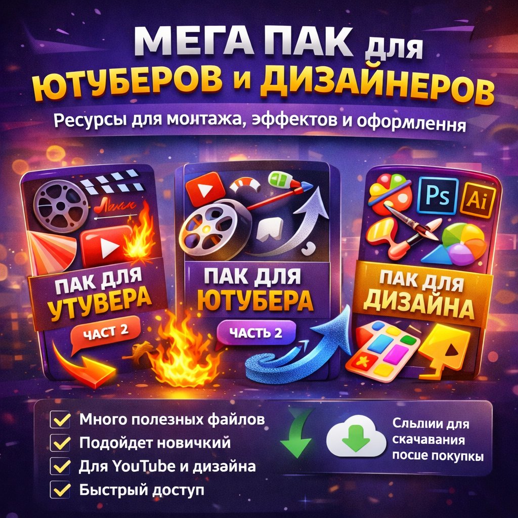 🔥 МЕГА ПАК ДЛЯ ЮТУБЕРОВ И ДИЗАЙНЕРОВ | Ресурсы для монтажа, эффектов и оформления